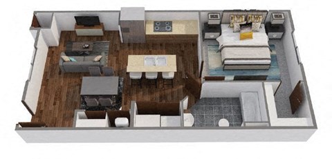 Floor plan for 1 bed, 1 bath, 578 sqft